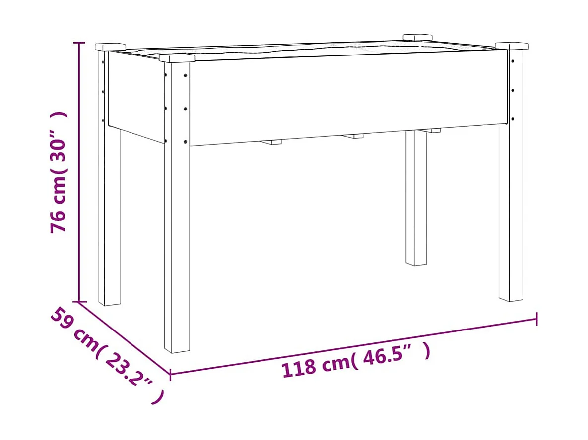 Jardinière sur roues avec doublure 118x59x80 cm bois de sapin