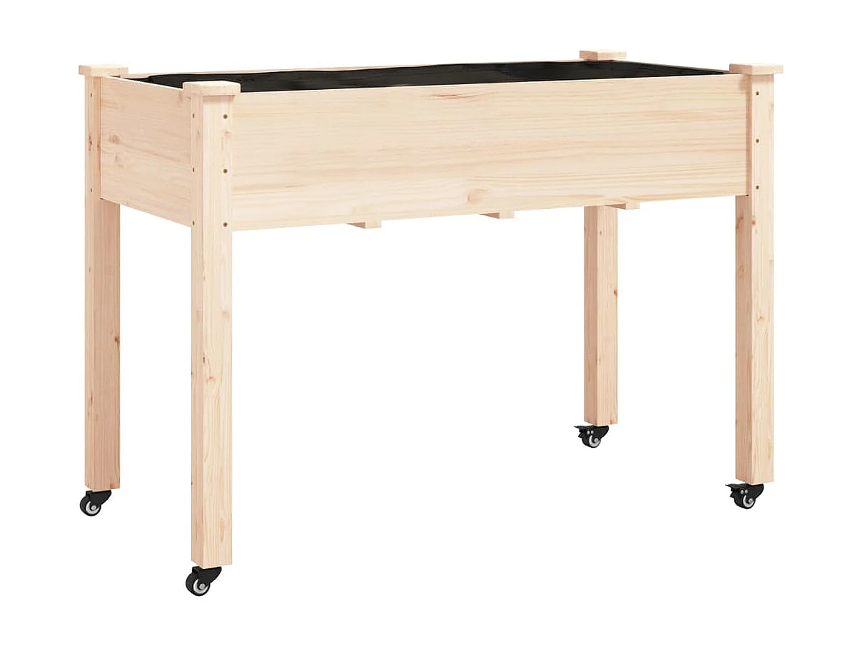 Jardinera con forro y ruedas madera de abeto gris 118x59x80 cm