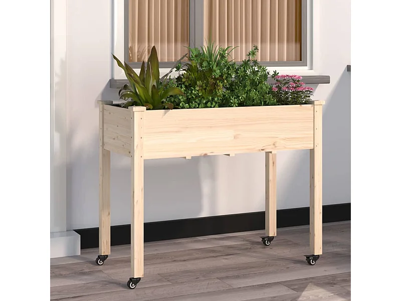 Floreira c/ forro e rodas 118x59x80 cm madeira de abeto maciça