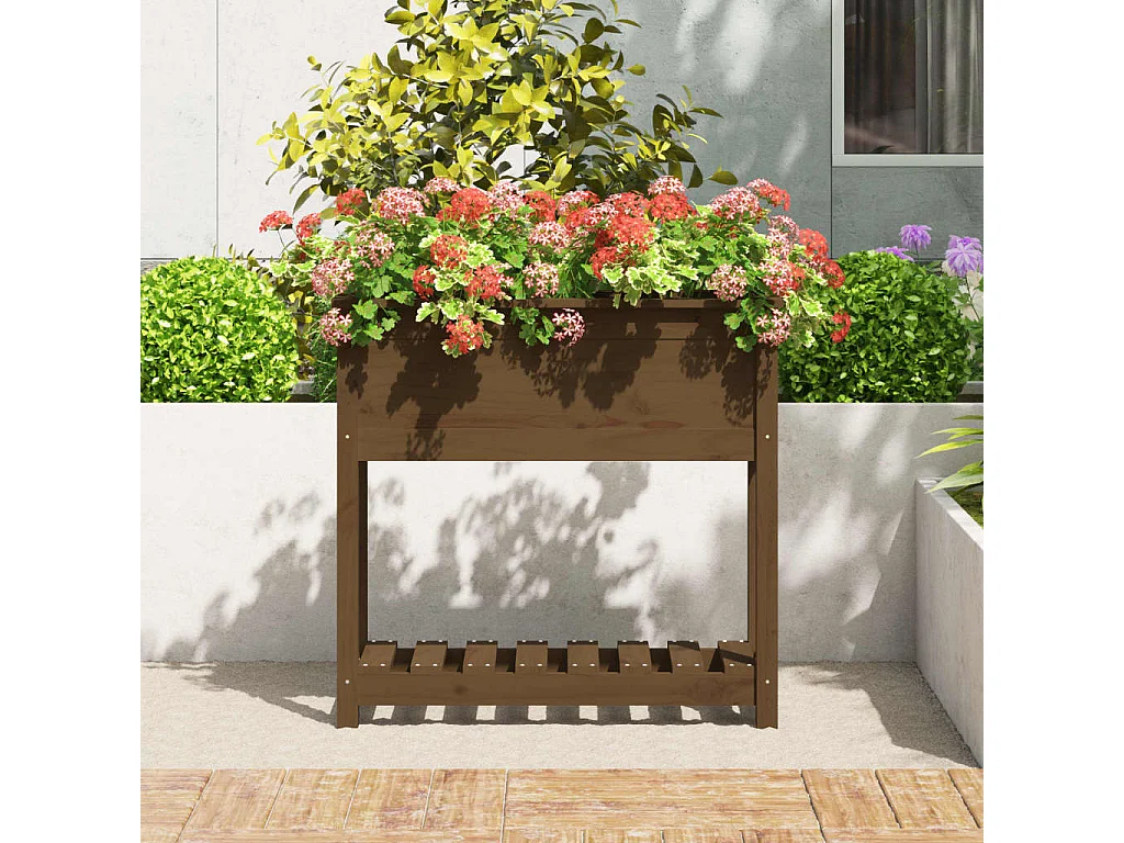 Jardinière avec étagère Marron miel 82,5x34,5x81 cm Bois de pin