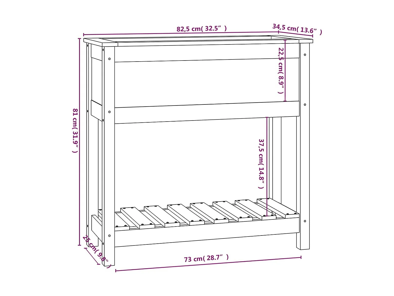 Jardinera con estante madera maciza pino marrón 82,5x34,5x81 cm