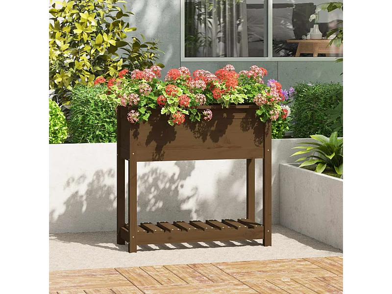 Jardinière avec étagère Marron miel 82,5x34,5x81 cm Bois de pin