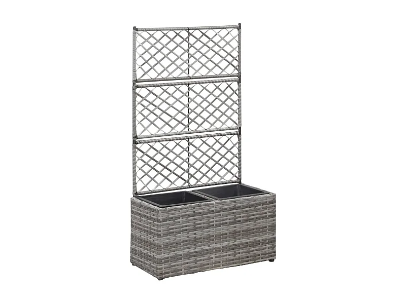 Floreira com treliça e 2 vasos 58x30x107 cm vime PE cinzento