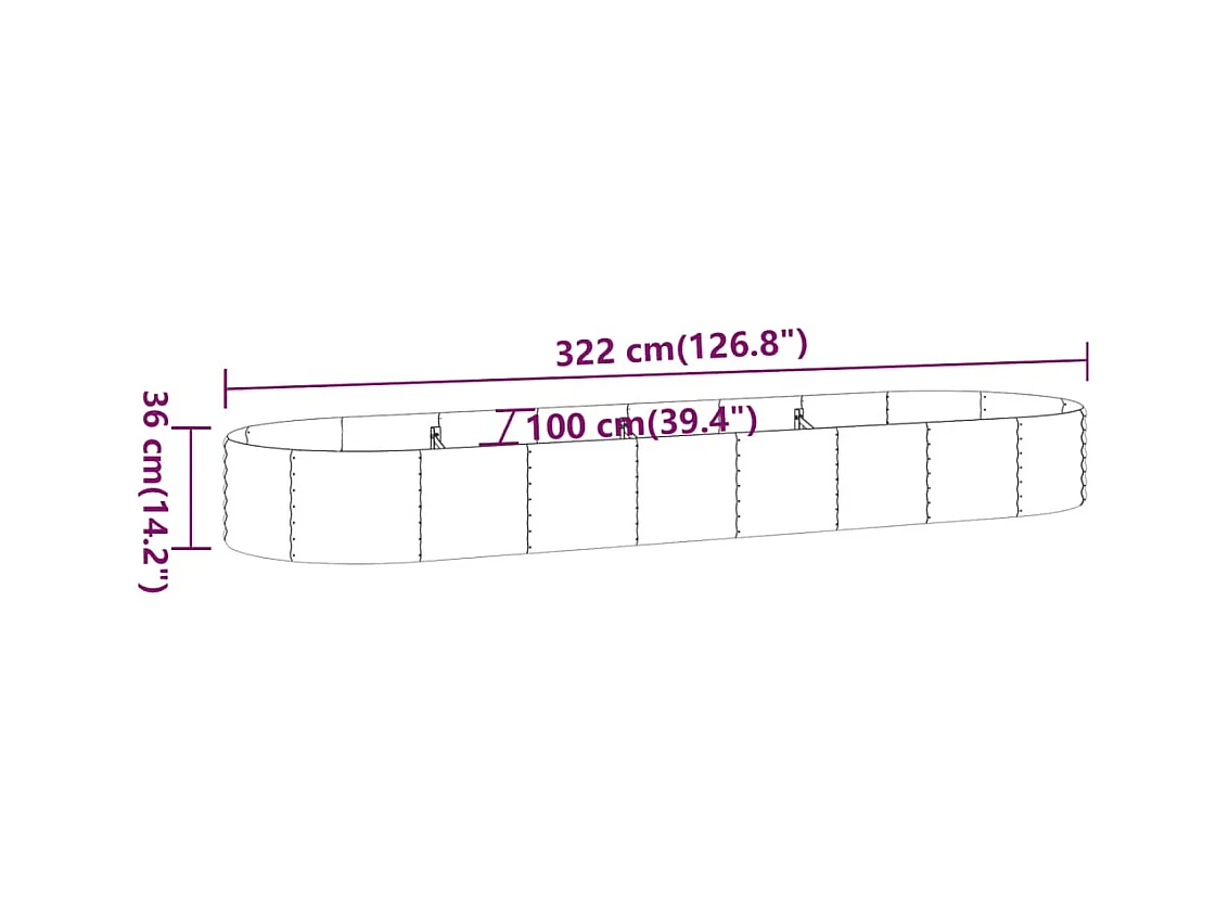 Canteiro elevado jardim 322x100x36 cm aço revestido a pó verde