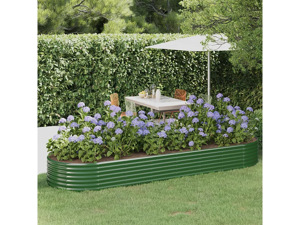 Canteiro elevado jardim 322x100x36 cm aço revestido a pó verde