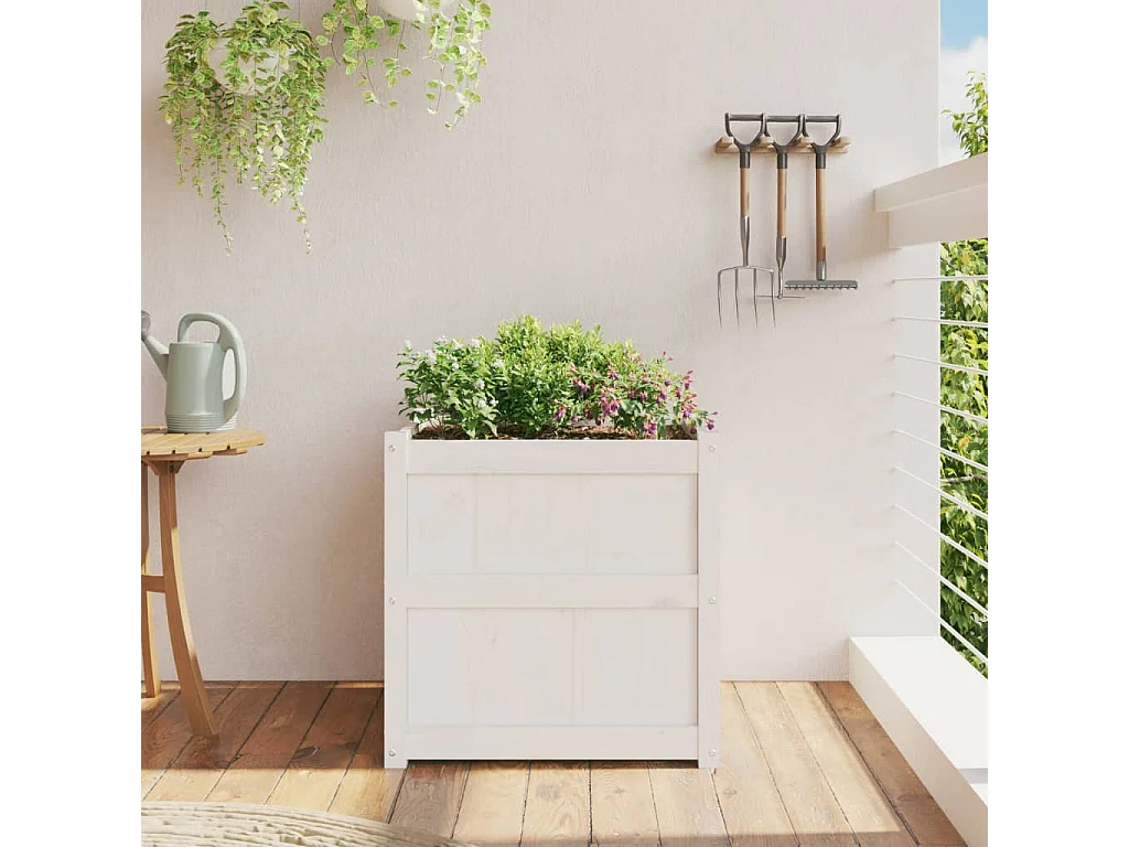 Jardinière d'extérieur blanc 60x60x60 cm bois de pin massif