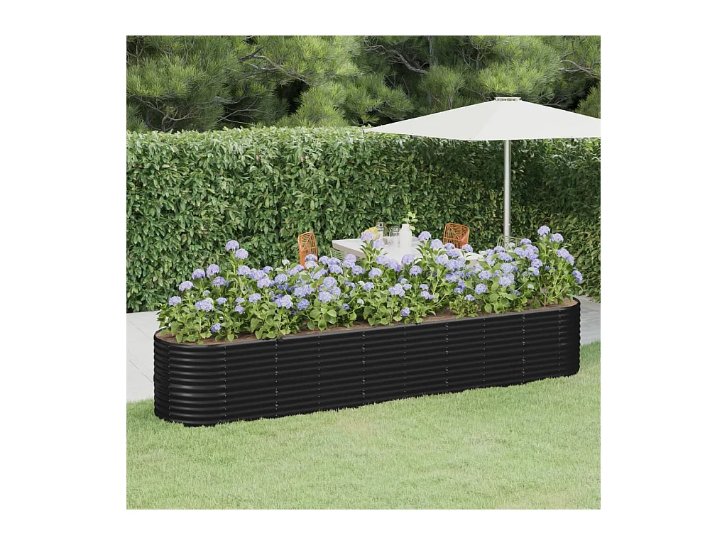 Jardinera arriate acero recubierto polvo antracita 368x80x68 cm