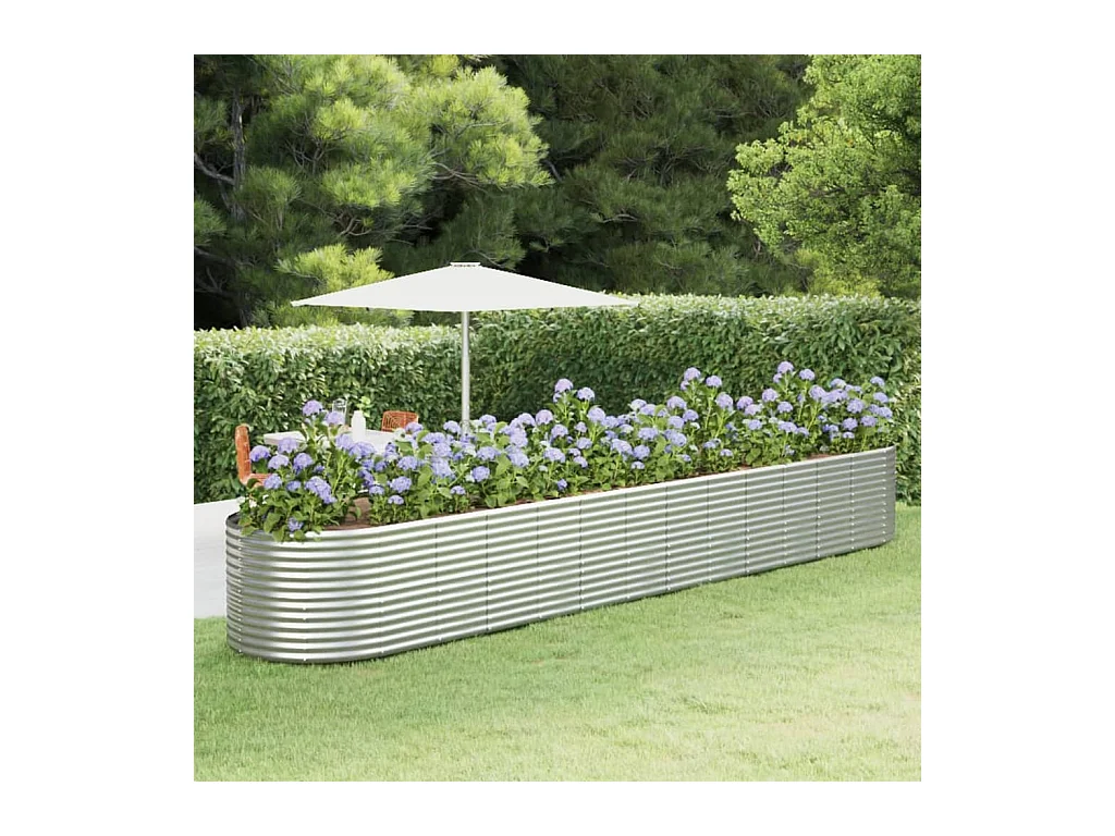 Canteiro elevado jardim 554x100x68 aço revestido a pó prateado