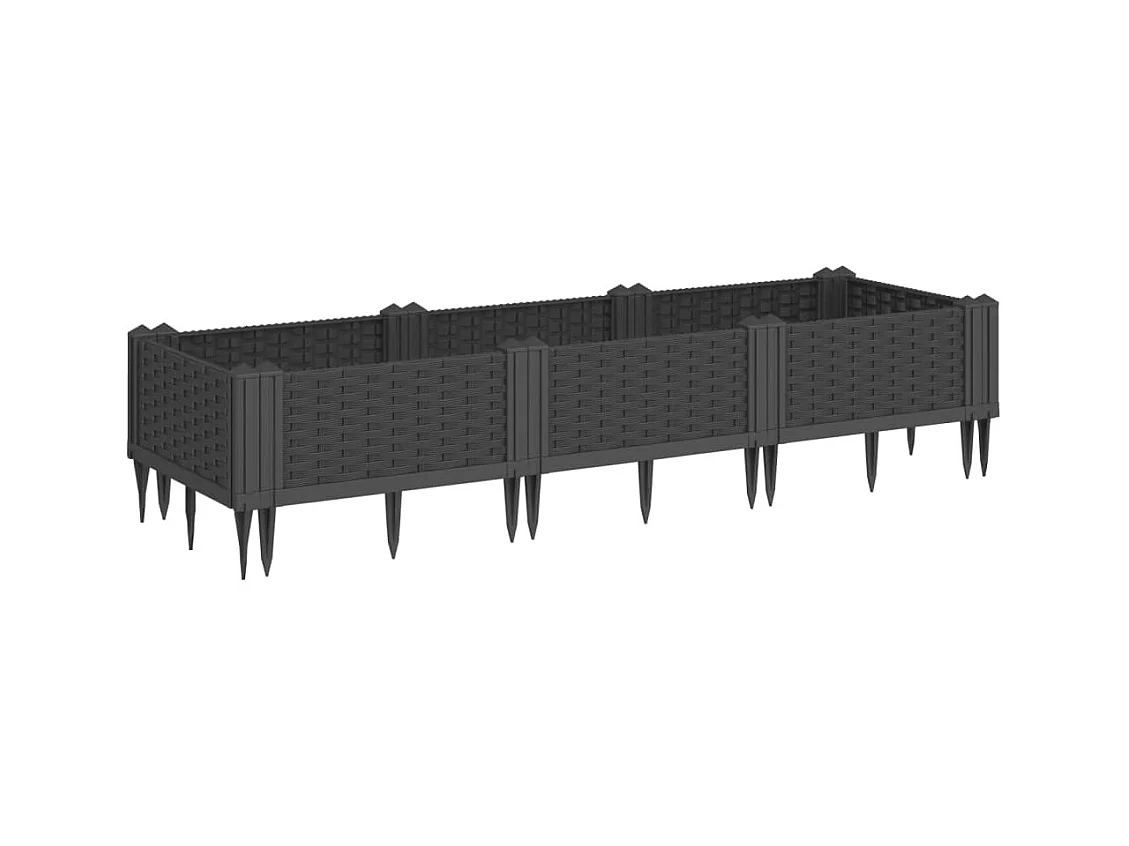 Jardinière avec piquets noir 125x40x28,5 cm PP