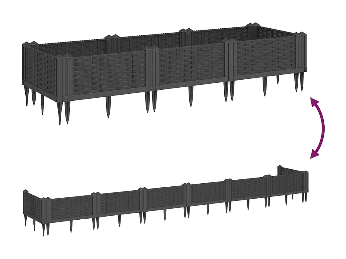 Jardinière avec piquets noir 125x40x28,5 cm PP