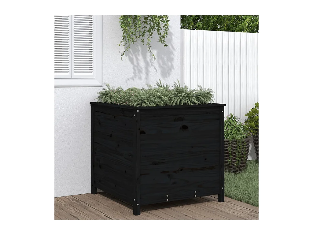 Jardinière noir 82,5x82,5x78 cm bois massif de pin