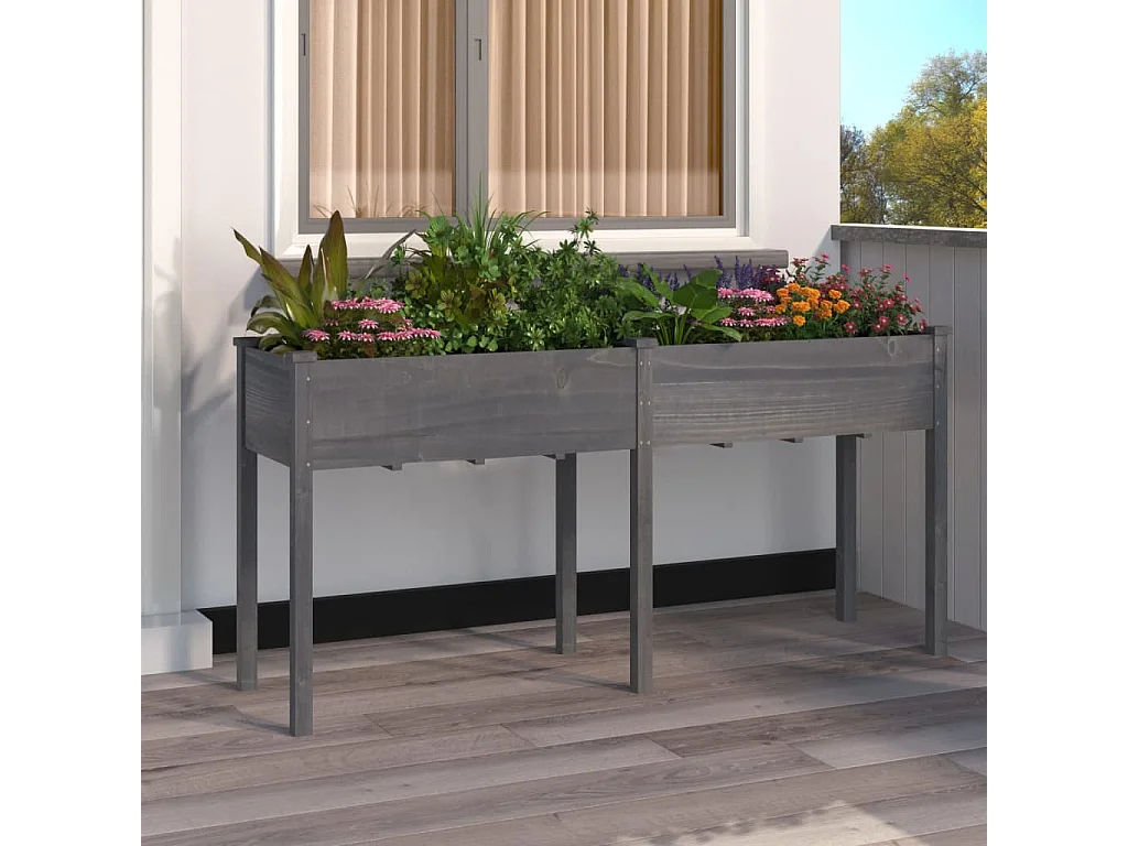 Jardinera con forro madera maciza de abeto gris 161x45x76 cm