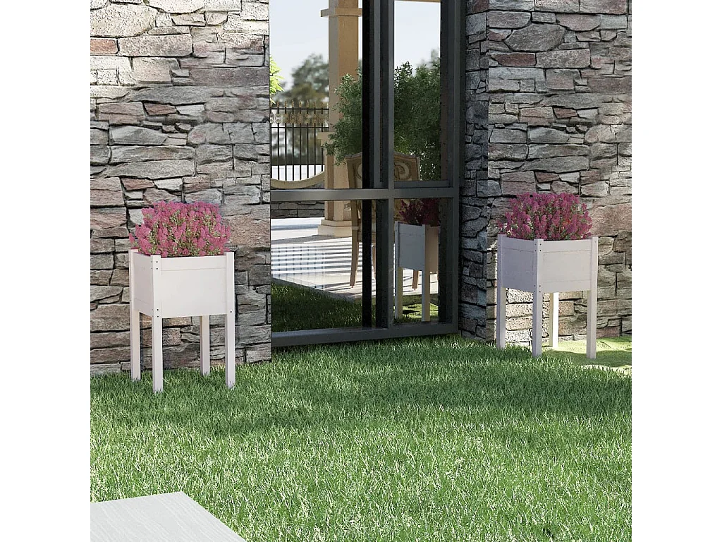 Vasos/floreiras de jardim 2 peças 40x40x70 cm pinho maciço branco