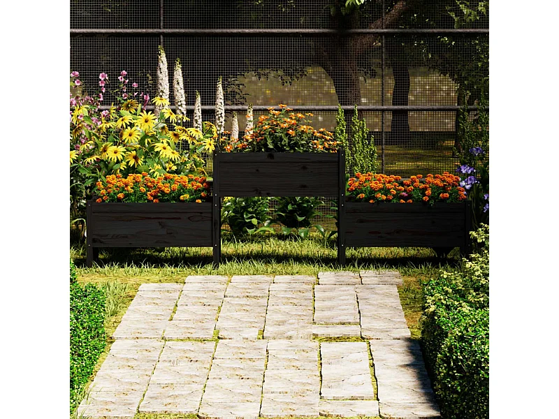 Jardinière Noir 245,5x44x75 cm Bois massif de pin