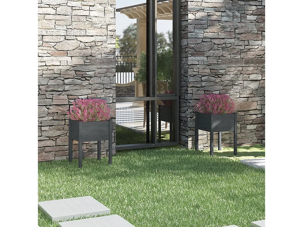 Jardinières 2 pièces Gris 50x50x70 cm Bois de pin massif