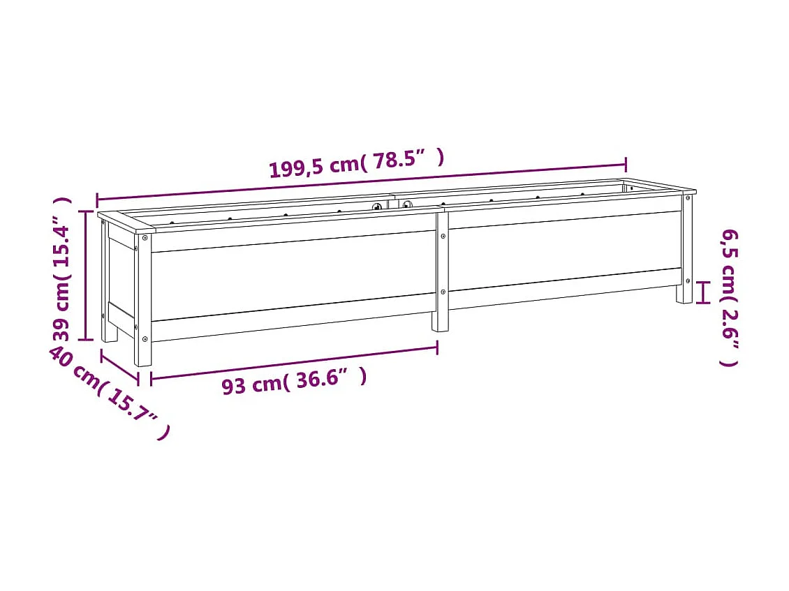 Arriate elevado de jardín madera de pino blanco 199,5x40x39 cm