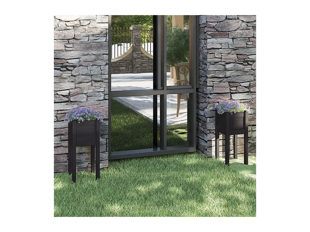 Vasos/floreiras de jardim 2 peças 31x31x70 cm pinho maciço preto