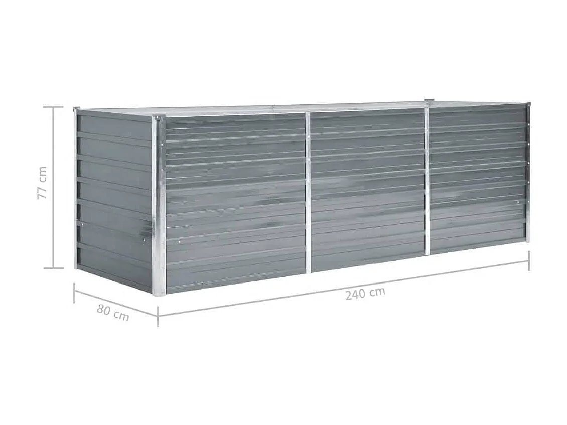 Lit surélevé de jardin Acier galvanisé 240x80x77 cm Gris