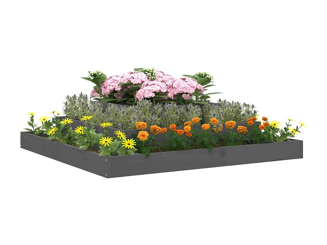 Jardinera de madera maciza de pino gris 110x110x27 cm