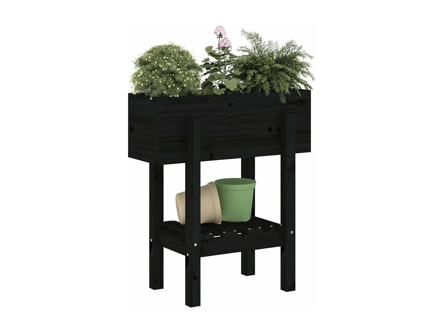 Jardinière noir 62x30x69 cm bois massif de pin