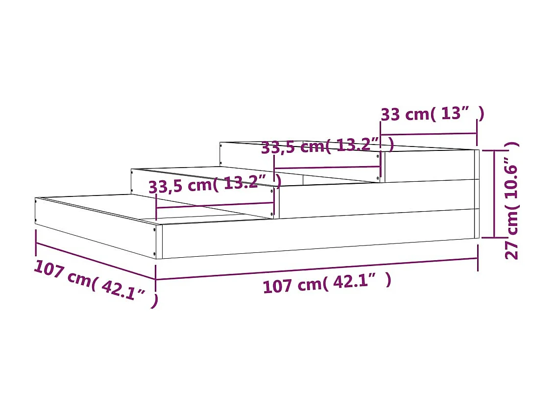 Vaso/floreira 107x107x27 cm pinho maciço branco