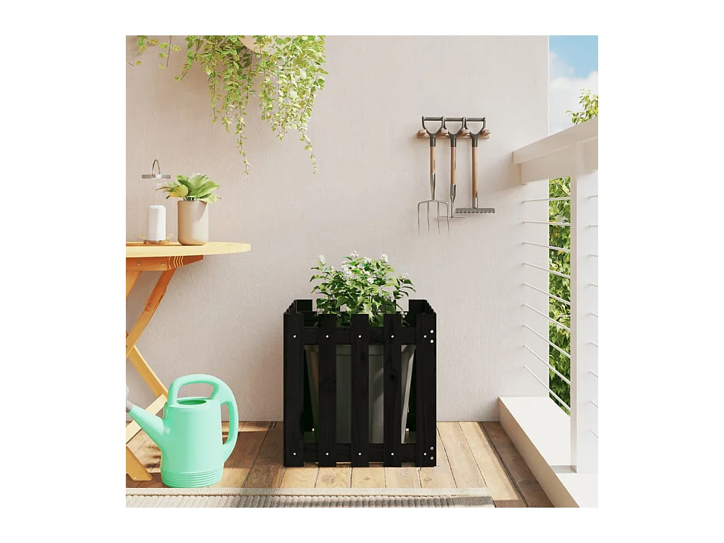 Vaso de jardim c/ design cerca 50x50x50 cm pinho maciço preto