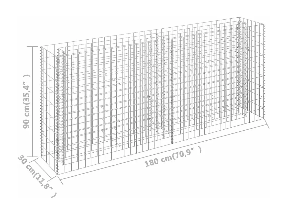 Lit surélevé à gabion Acier galvanisé 180x30x90 cm