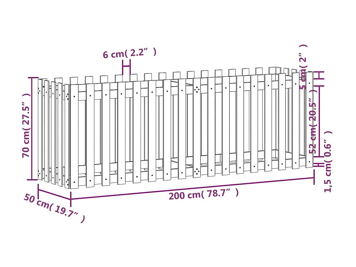 Arriate elevado jardín valla madera maciza Douglas 200x50x70cm