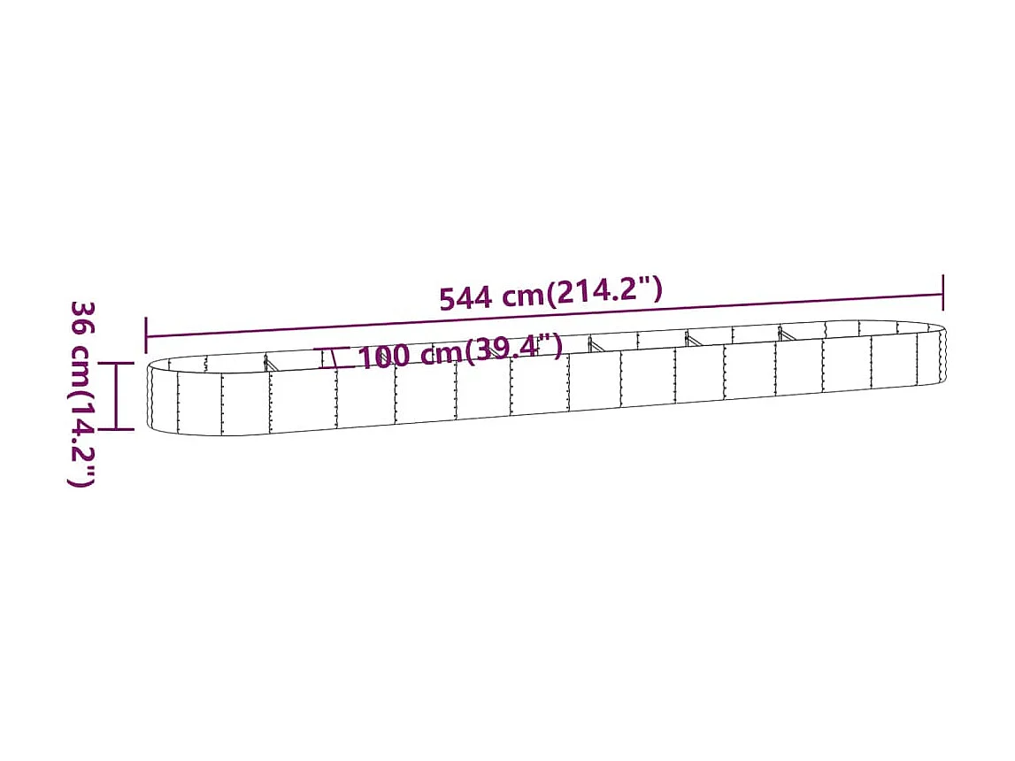 Canteiro elevado jardim 544x100x36 aço revestido a pó antracite