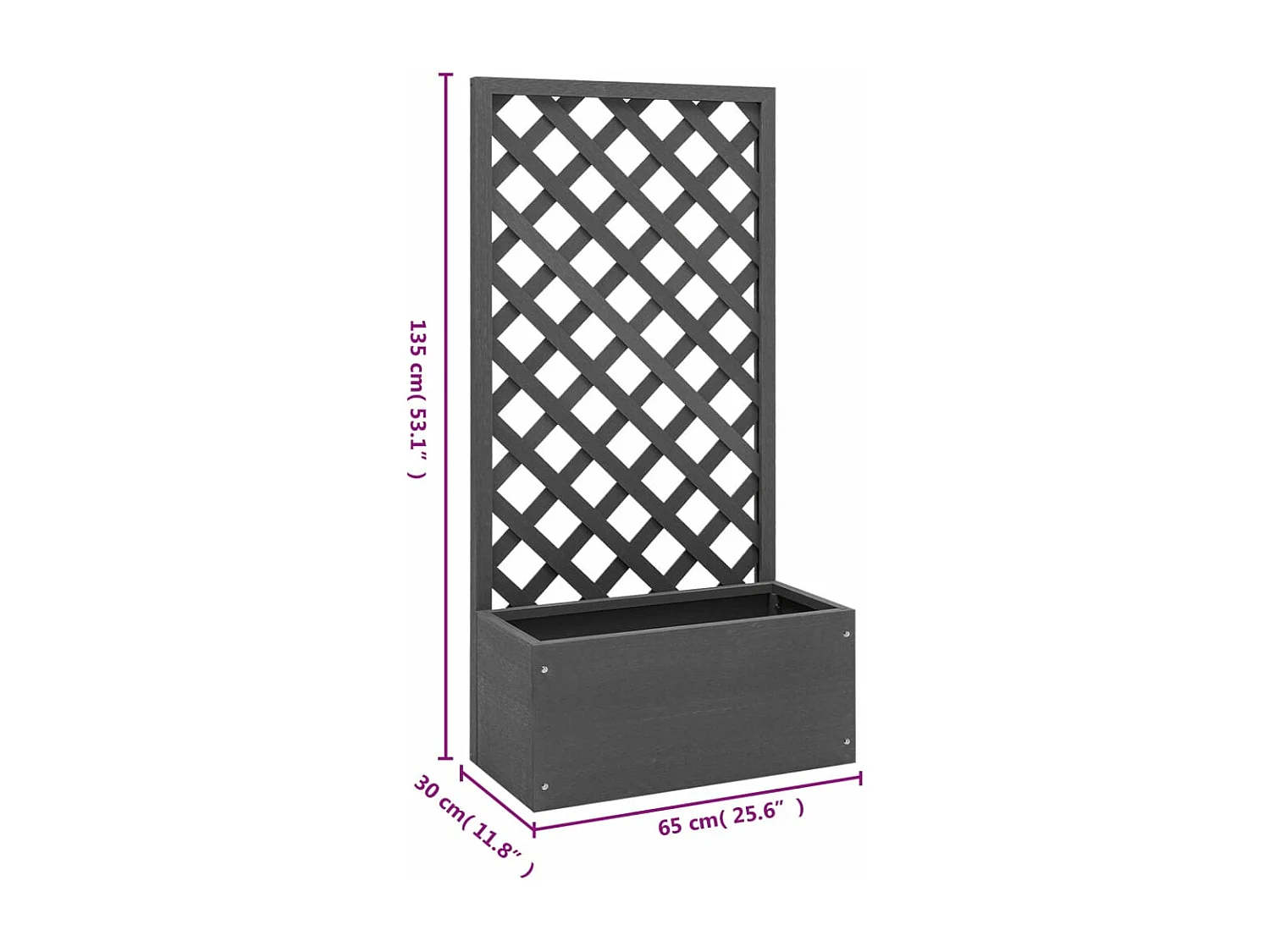 Vaso/floreira com treliça WPC 65x30x135 cm