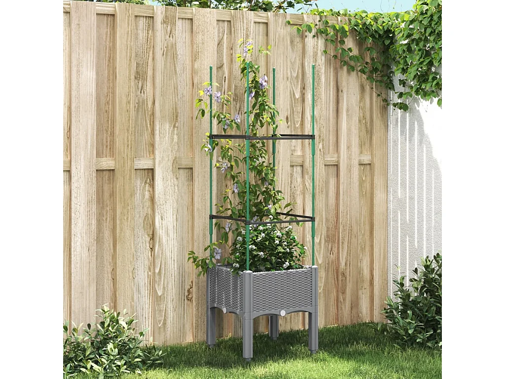 Vaso/floreira jardim c/ treliça 40x40x142,5cm PP cinzento-claro
