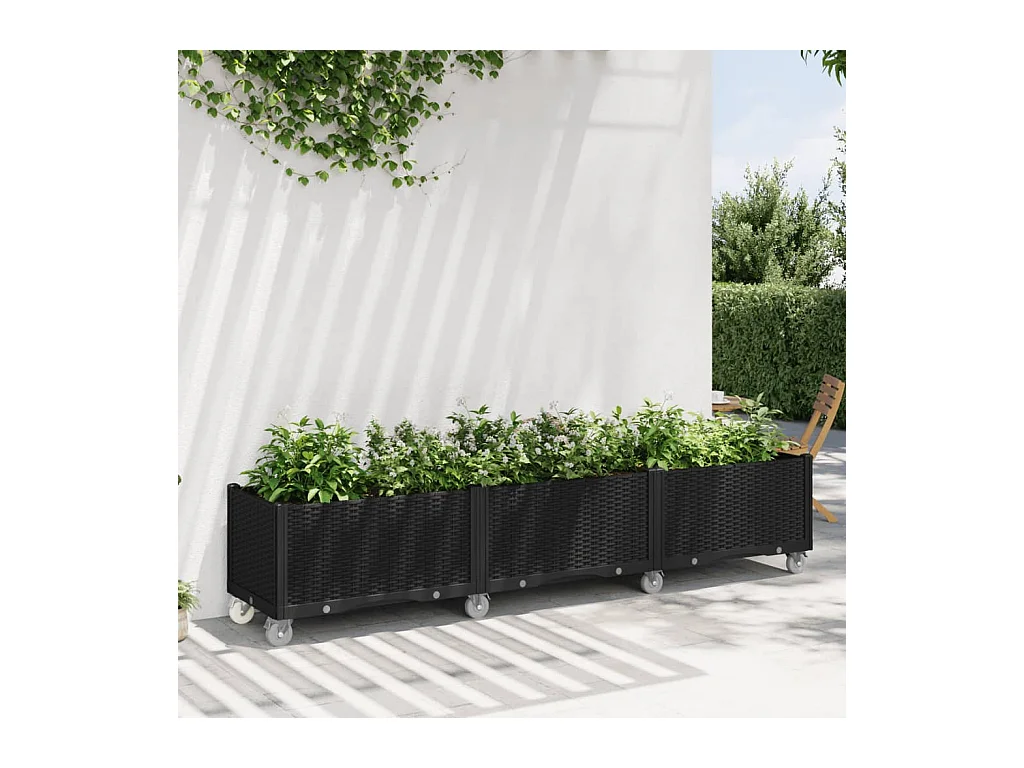 Jardinière à roulettes noir 240x50x54 cm PP