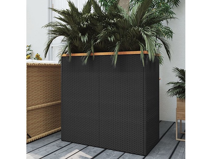 Jardinière Carrée Noire 80x80x80 Cm – Résine Tressée Rotin PE + Cadre Acier – Élégante Et Robuste