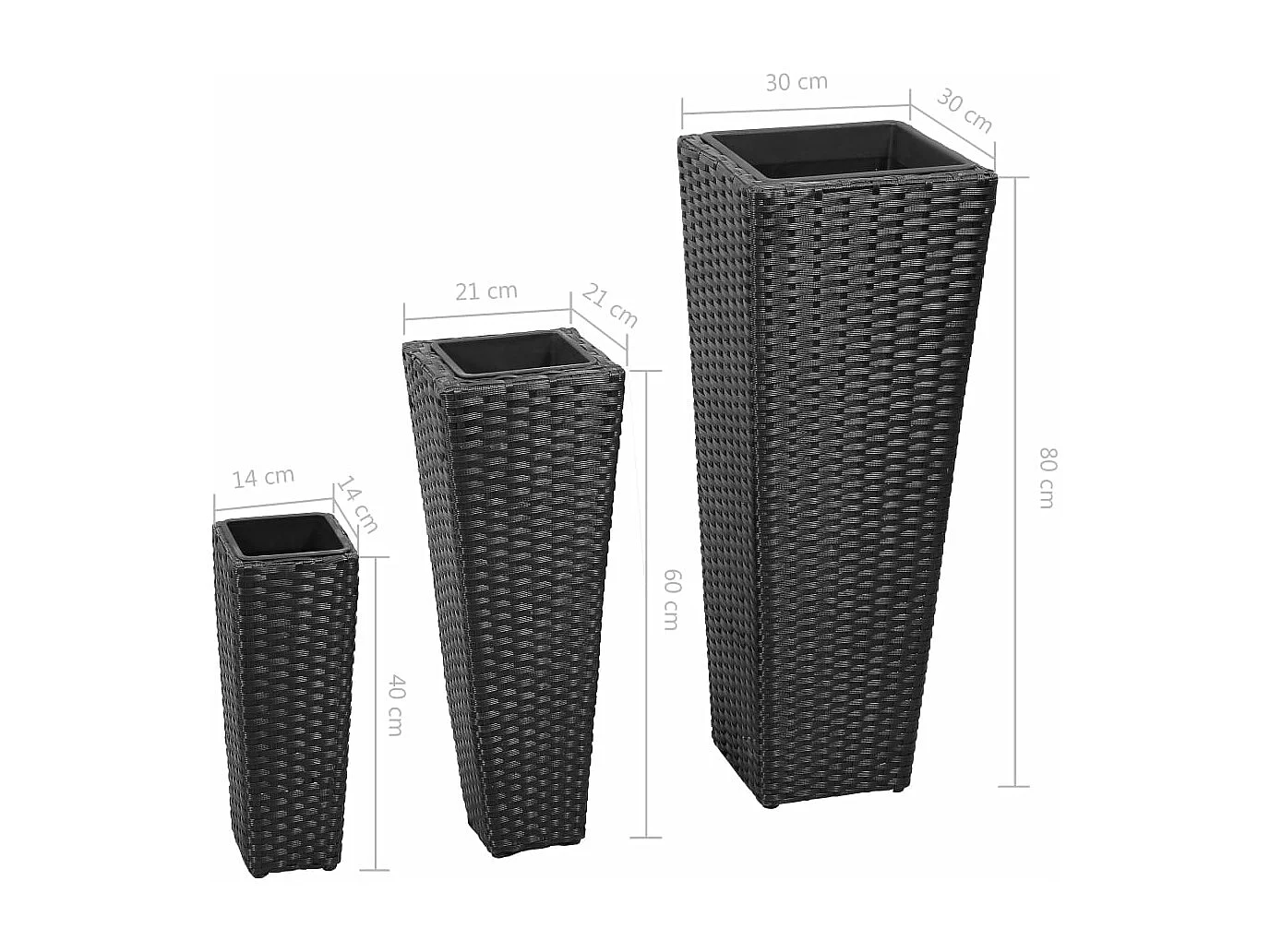 Conjunto de arriates de ratán sintético negro 3 piezas