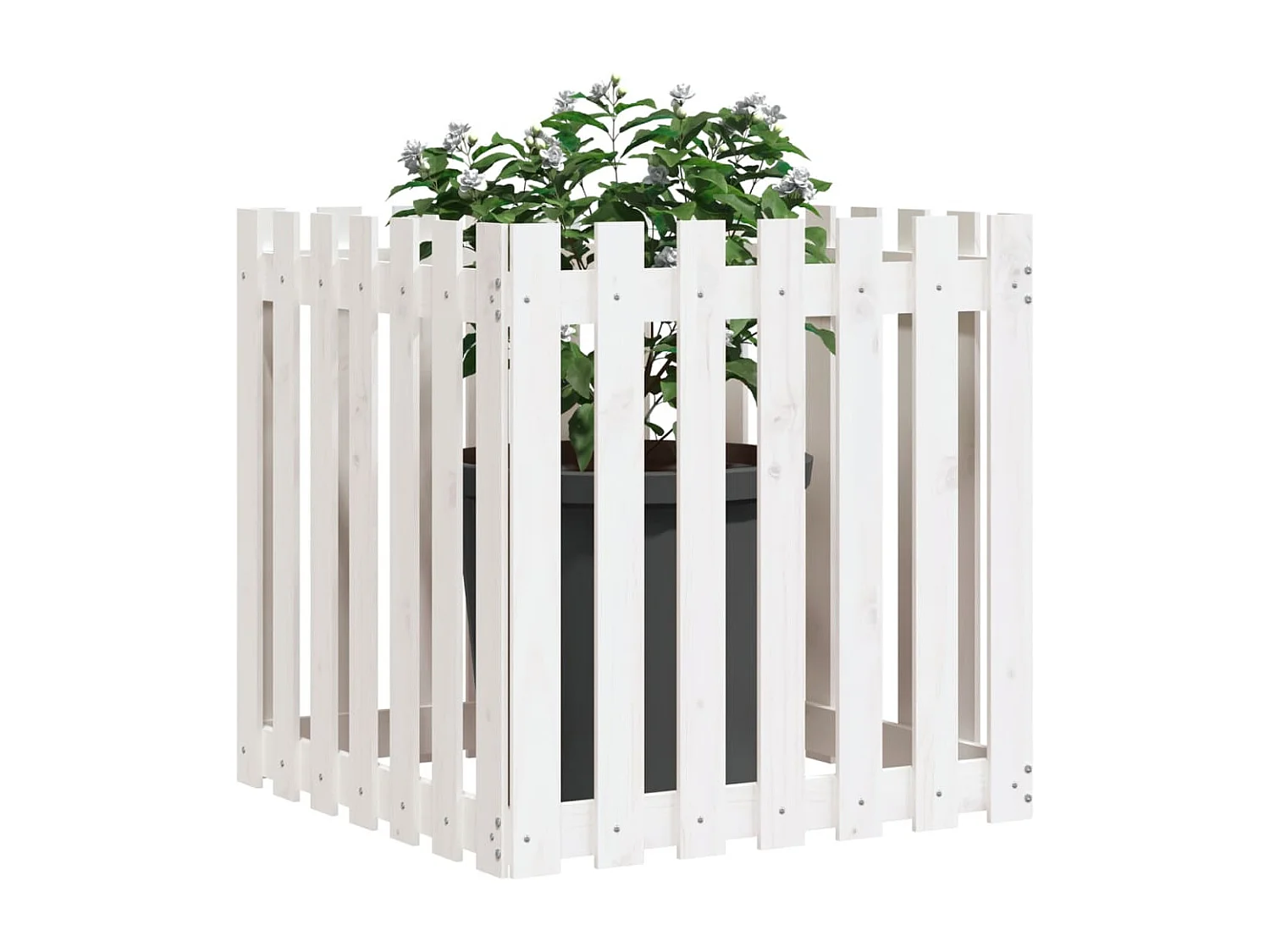 Jardinière avec design de clôture blanc 70x70x70 cm pin massif