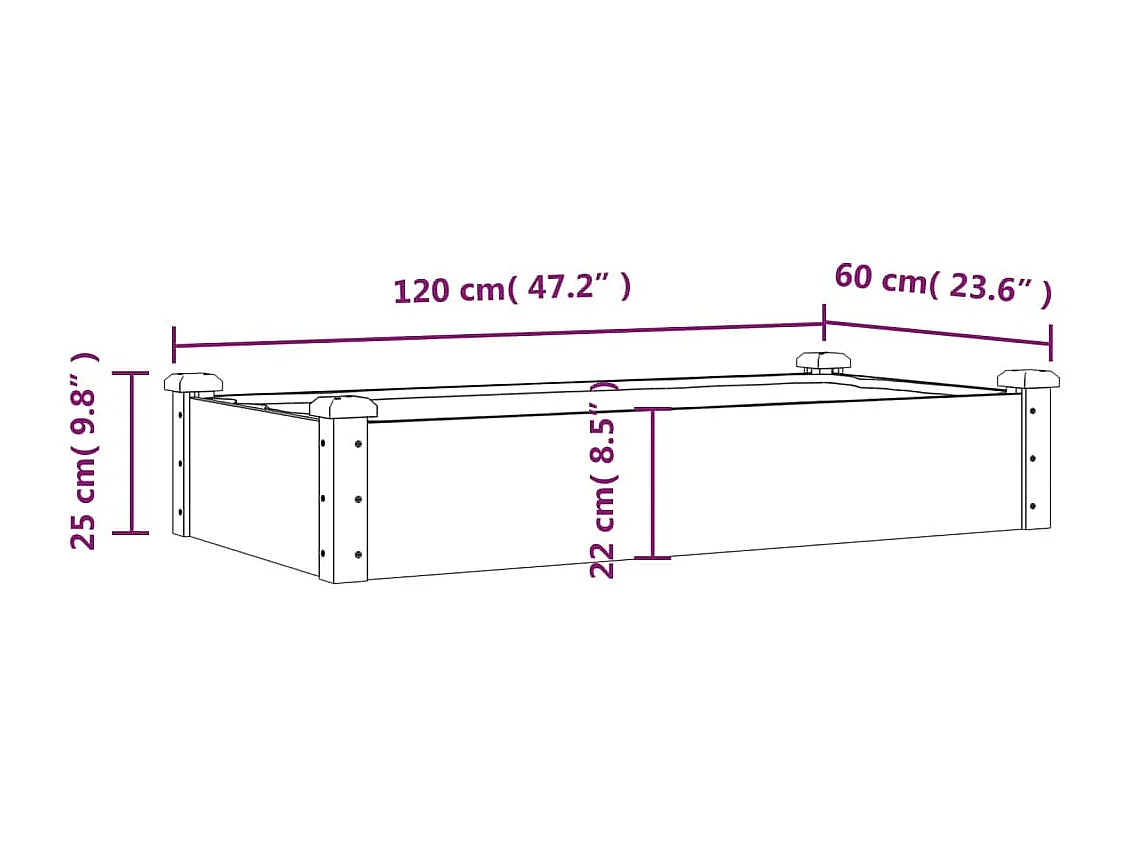 Jardinera arriate forro madera maciza abeto marrón 120x60x25 cm
