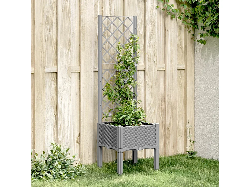 Vaso/floreira jardim c/ treliça 40x40x142 cm PP cinzento-claro