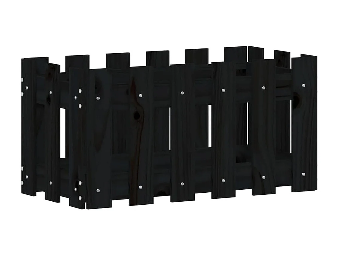 Jardinera diseño de valla madera maciza pino negra 60x30x30 cm