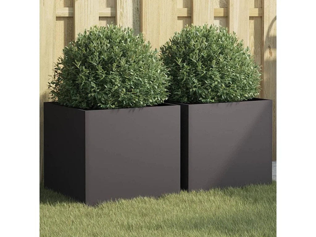 Jardinières 2 pièces noir 42x40x39 cm acier laminé à froid