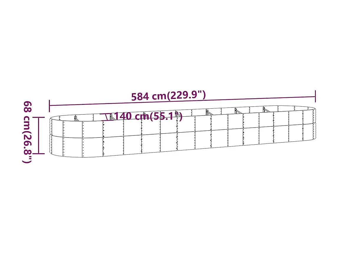 Canteiro elevado jardim 584x140x68 aço revestido a pó prateado