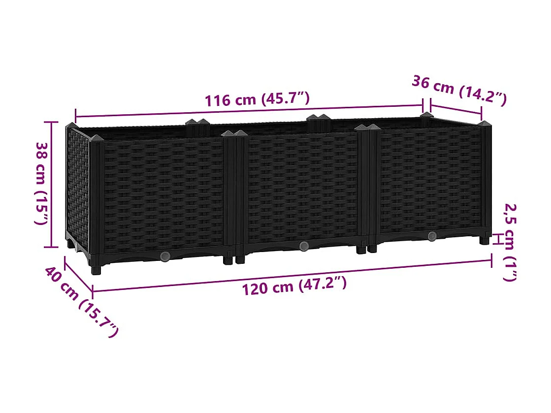 Canteiro elevado 120x40x38 cm polipropileno