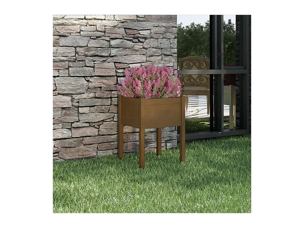 Jardinera de madera maciza de pino marrón miel 50x50x70 cm