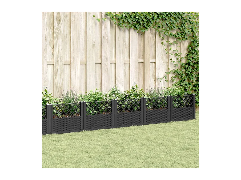 Jardinière avec piquets noir 363,5x43,5x43,5 cm PP
