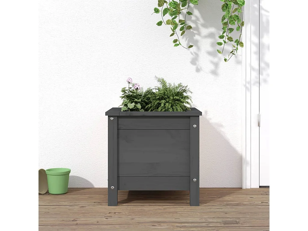 Jardinière gris 40x40x39 cm bois massif de pin
