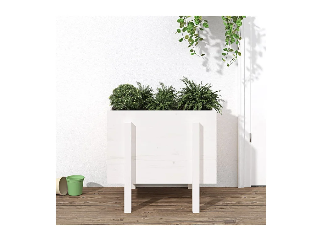 Jardinière blanc 62x50x57 cm bois massif de pin