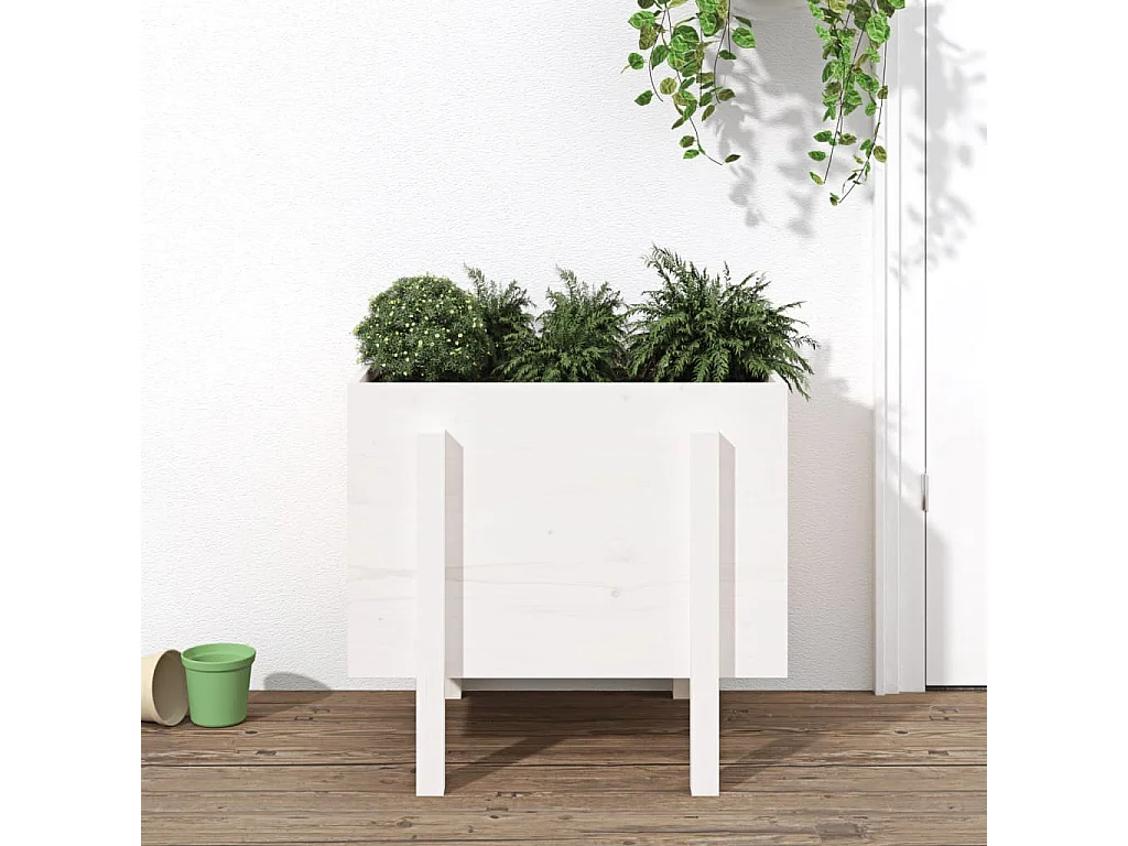 Jardinière blanc 62x50x57 cm bois massif de pin