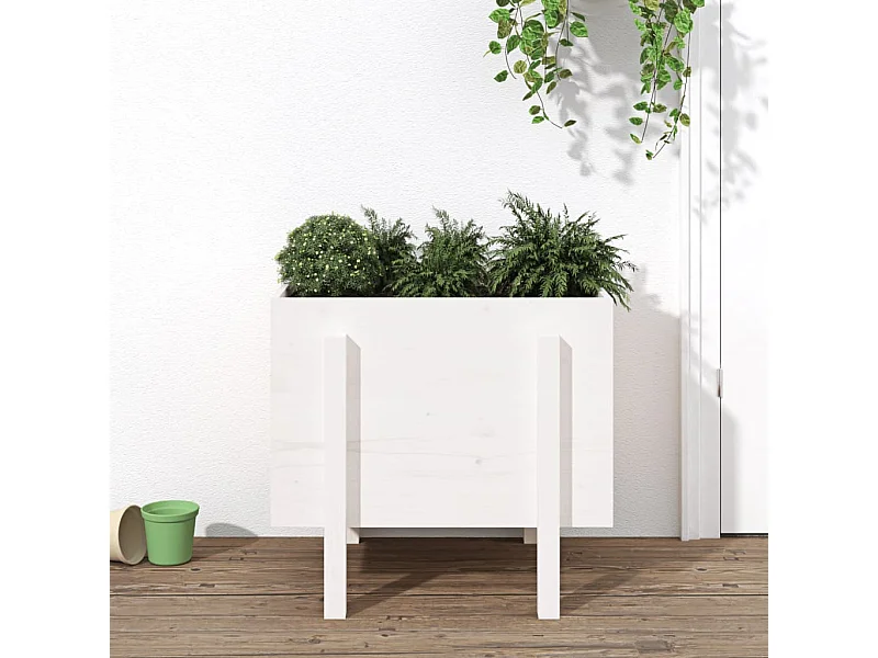 Jardinière blanc 62x50x57 cm bois massif de pin