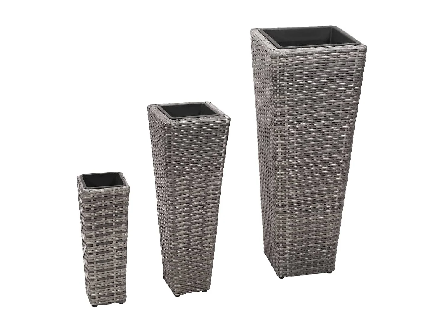 Conjunto de arriates 3 piezas ratán sintético gris