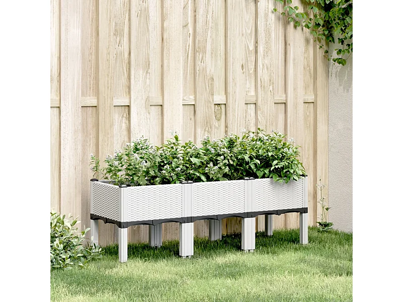 Vaso/floreira de jardim c/ pernas 120x40x42 cm PP branco