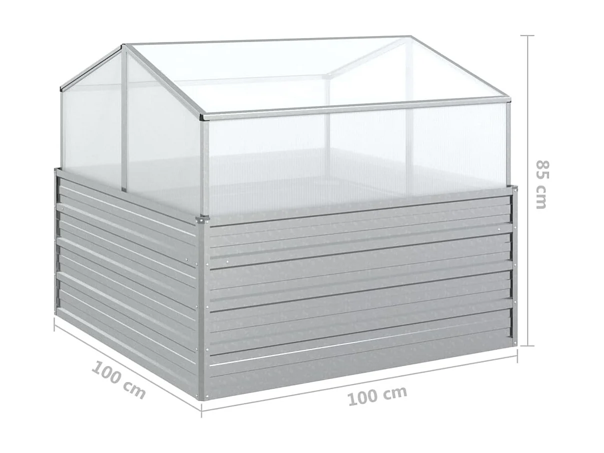 Canteiro elevado com estufa 100x100x85 cm prateado